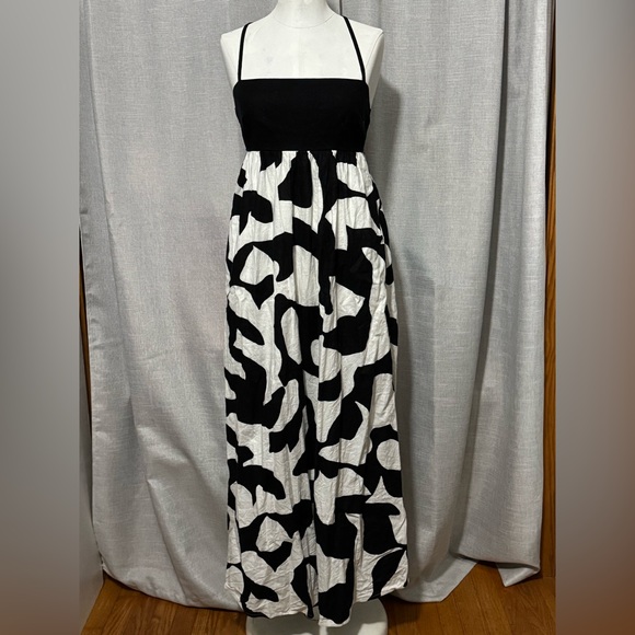 Abercrombie & Fitch Dresses & Skirts - A & F Cotton Linen Maxi Dress-Black/White-Sz xs-Fitted Bodice-Pockets-ZipUp Back